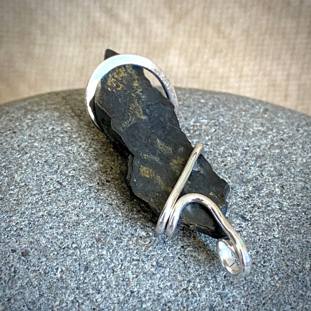Elite Shungite Pendant, 45mm, Hand Forged Sterling Silver Wire Setting