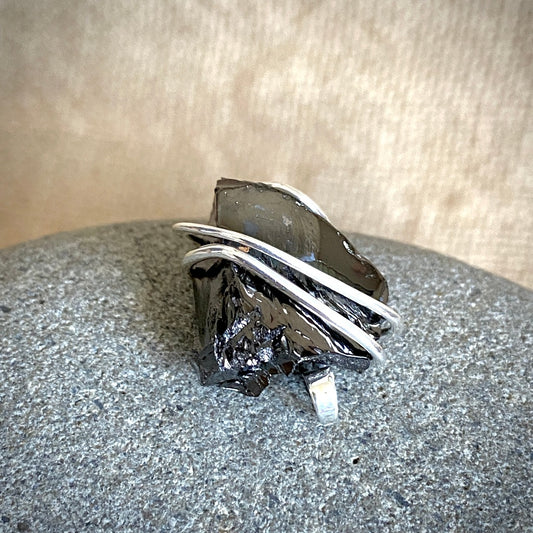 Elite Shungite Pendant, 28mm, Hand Forged Sterling Silver Wire Setting