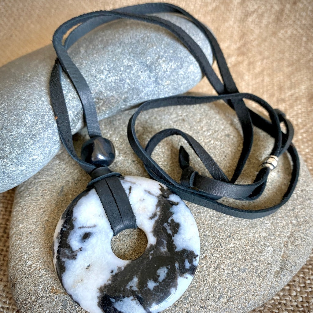 Dalmatian Stone 50mm Donut & Shungite, Unisex Necklace, Animal Workers