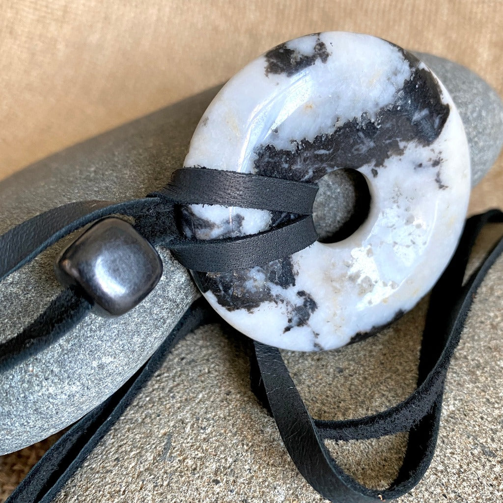 Dalmatian Stone 50mm Donut & Shungite, Unisex Necklace, Animal Workers