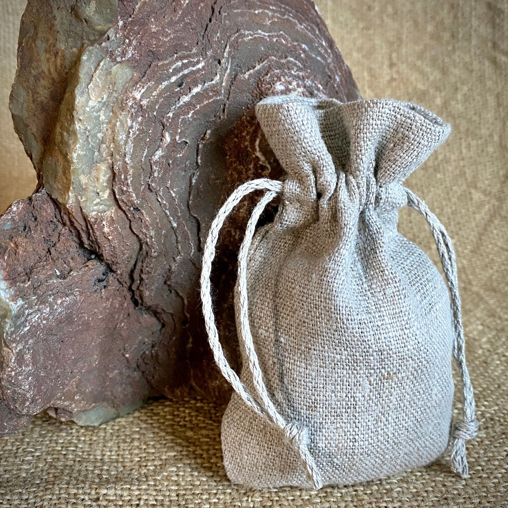 Shungite Rune Set in Natural Linen Drawstring Bag