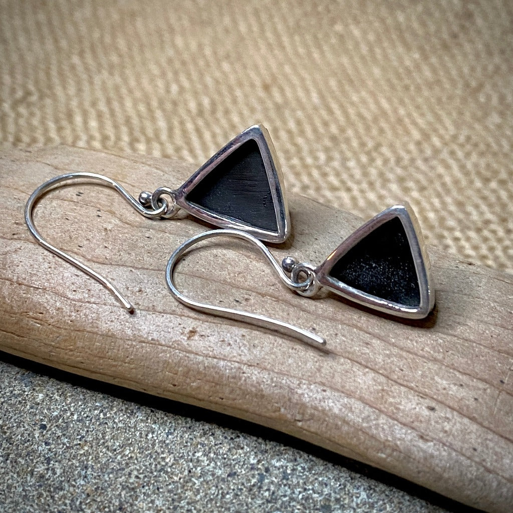 Sterling Silver Elite Shungite Vintage Triangle Earrings