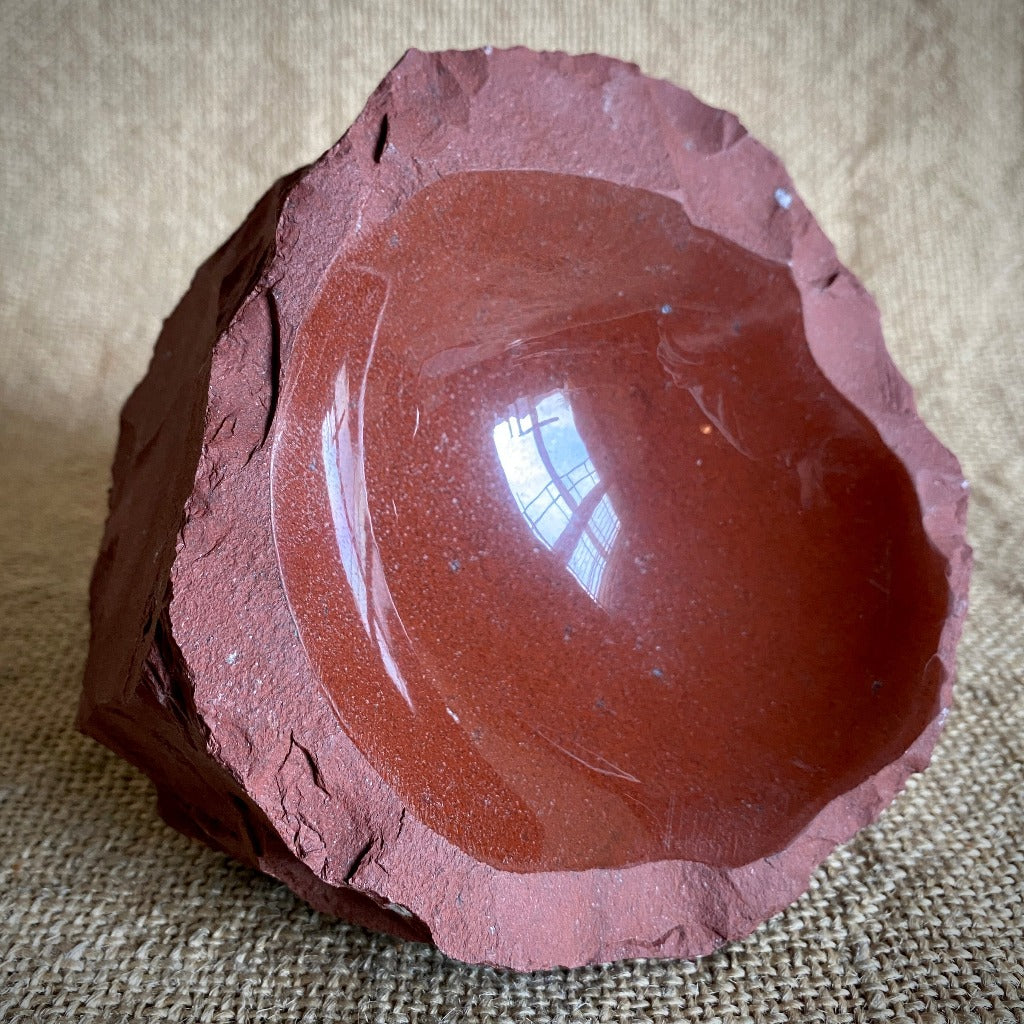Polished Shungite Sphere 3 Inch in Fabulous Red Jasper Bowl