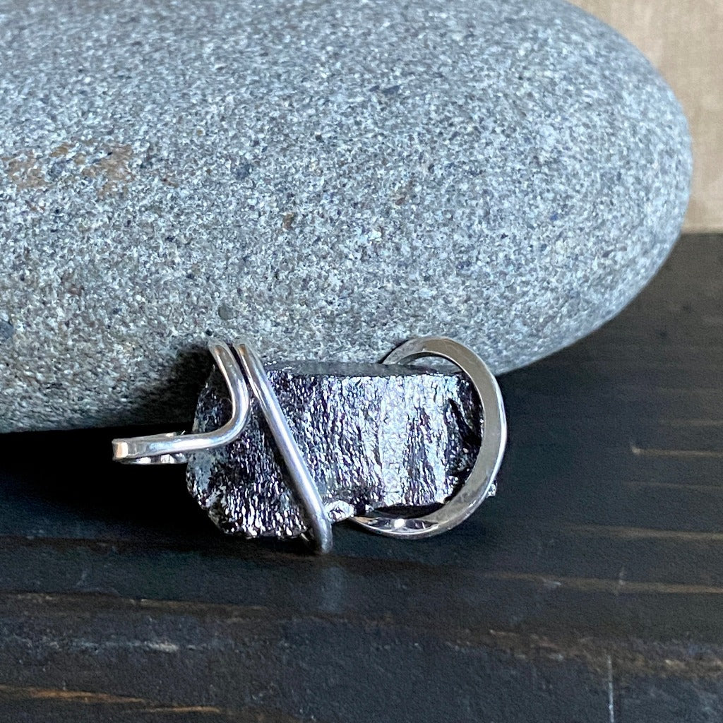 Elite Shungite Pendant, 3.1g 27mm, Hand Forged Sterling Silver