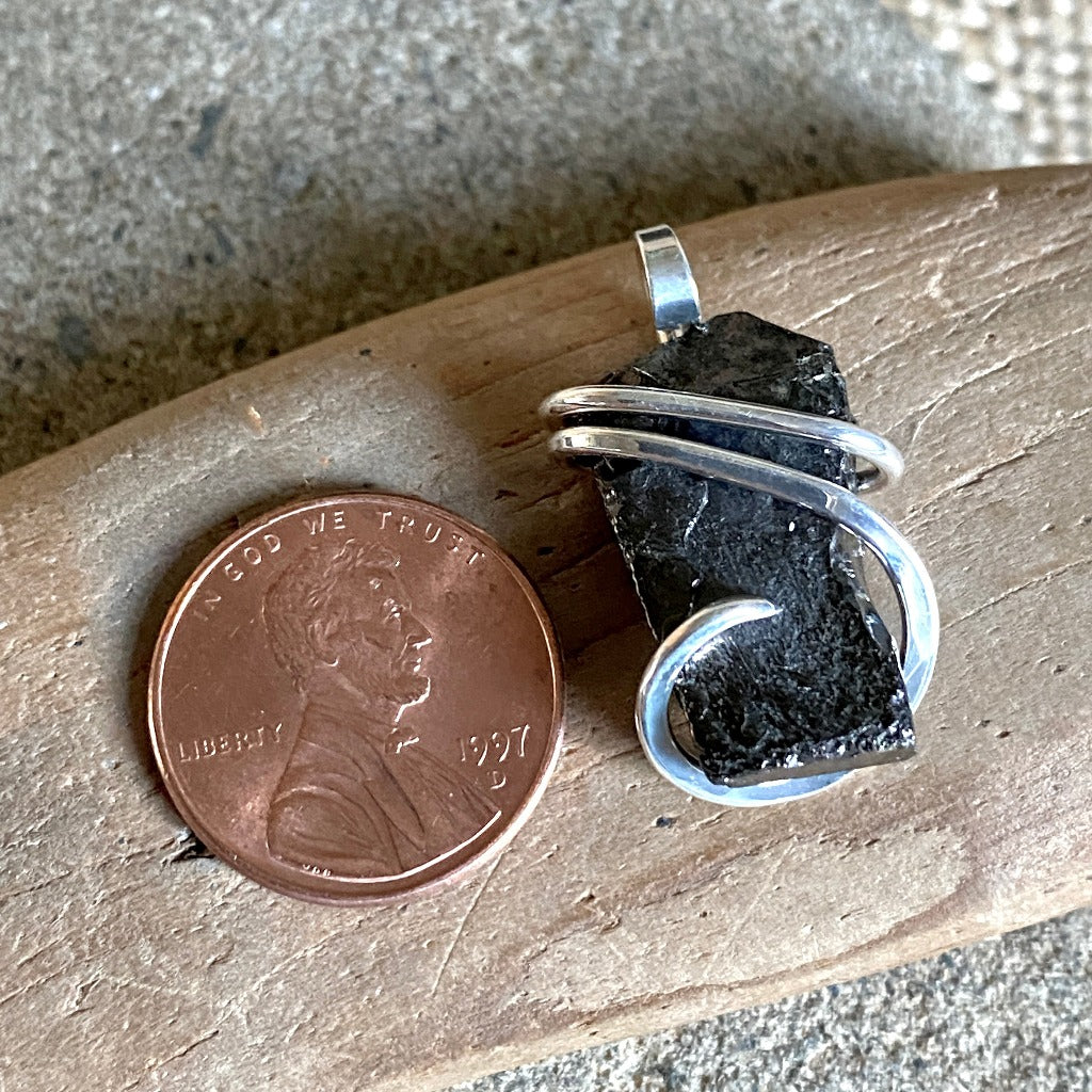 Elite Shungite Pendant, 3.1g 27mm, Hand Forged Sterling Silver