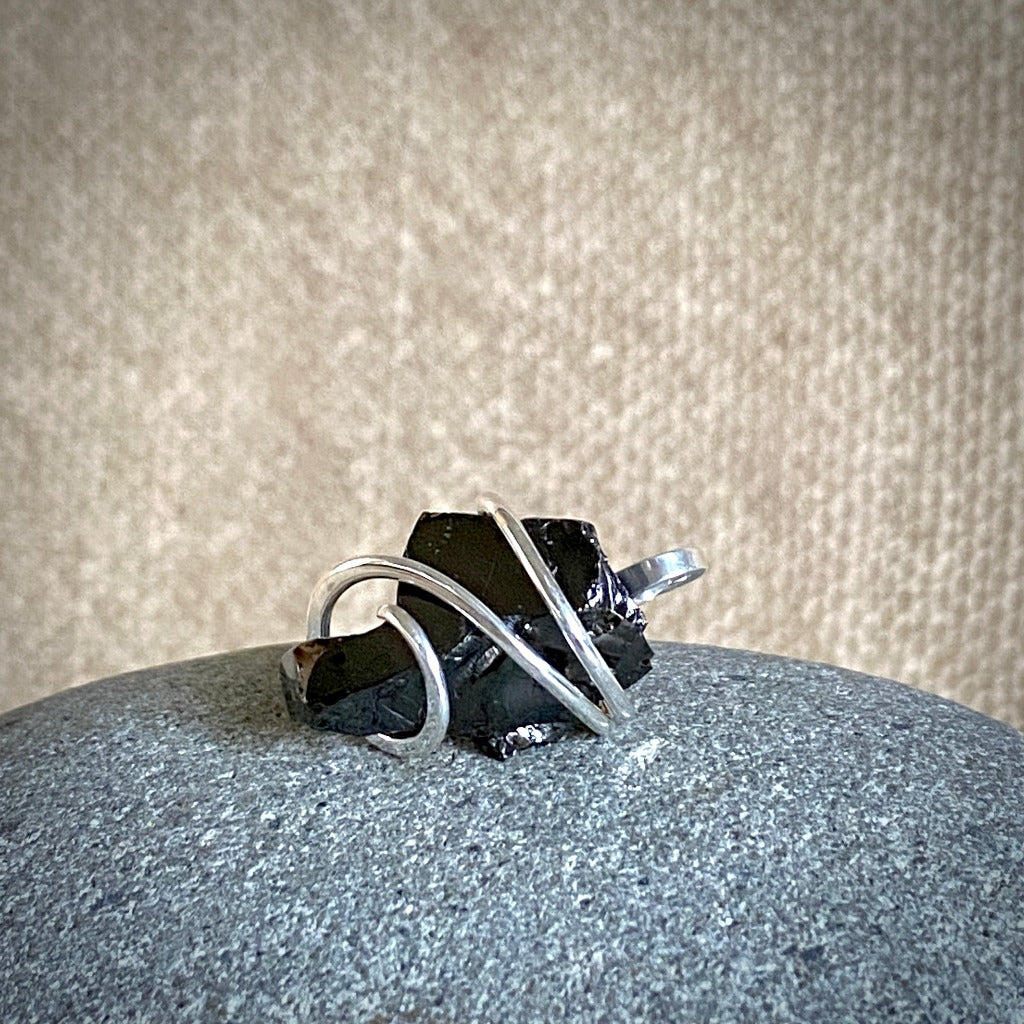 Elite Shungite Pendant, 3.4 g 27 mm, Hand Forged Sterling Silver