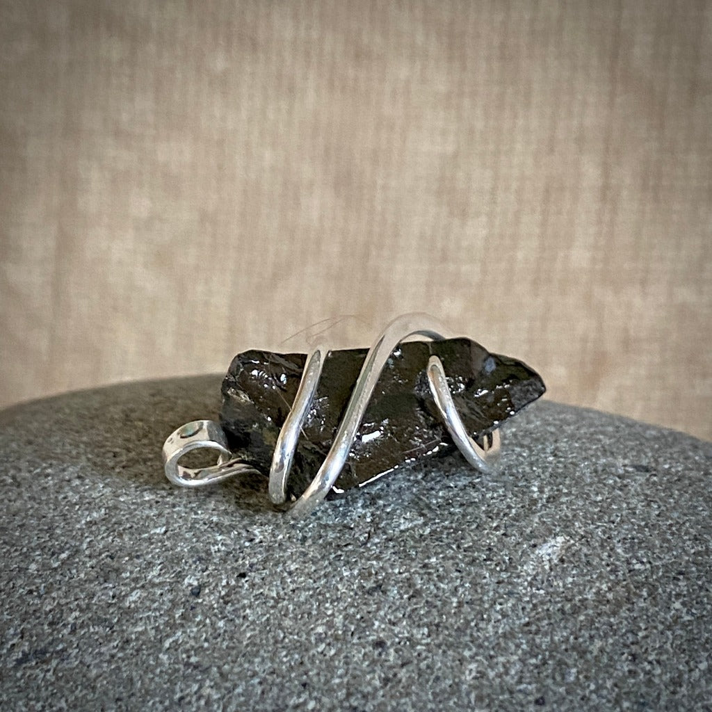 Elite Shungite Pendant, 2.6 g 27 mm, Hand Forged Sterling Silver