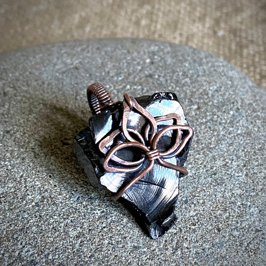 Elite Shungite Antiqued Copper Lotus Pendant 10.3g