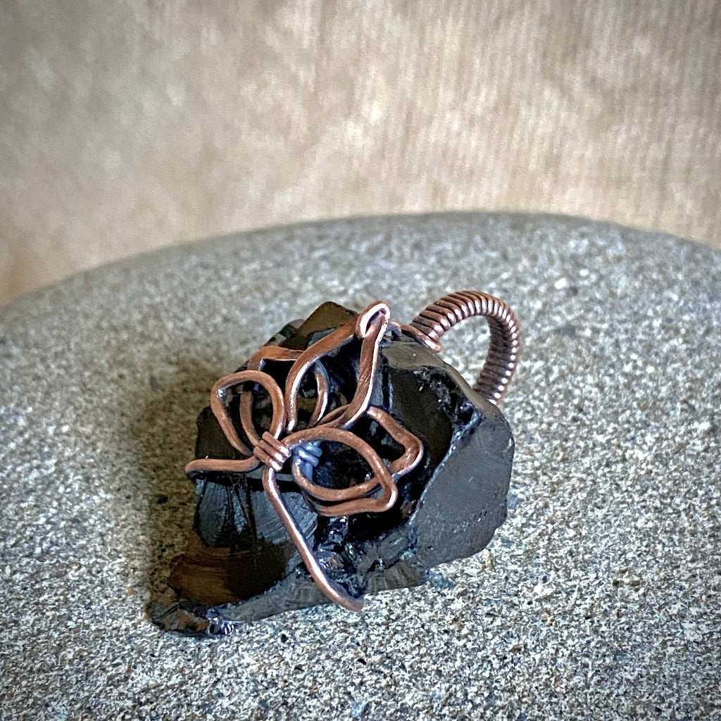 Elite Shungite Antiqued Copper Lotus Pendant 10.3g