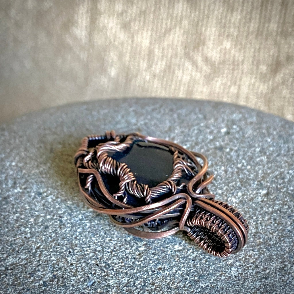 Black Shungite Pendant with Antiqued Copper Tree of Life Setting