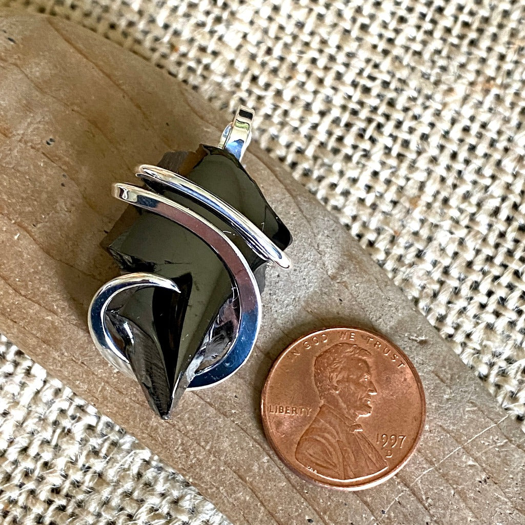 Elite Shungite Pendant, 7.6g, Polished, Hand Forged Sterling Silver