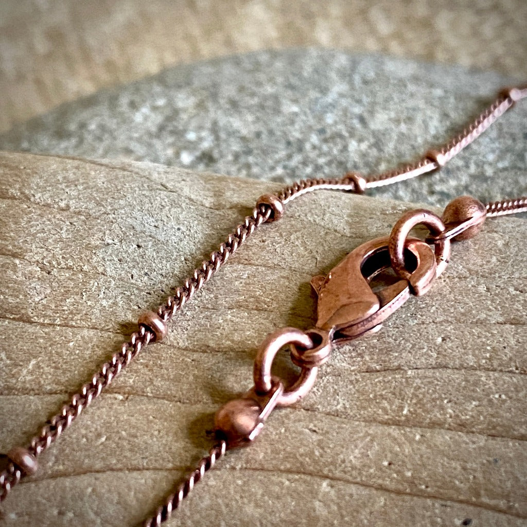 Tiny Hammered Antiqued Copper Cross Necklace on Satellite Chain