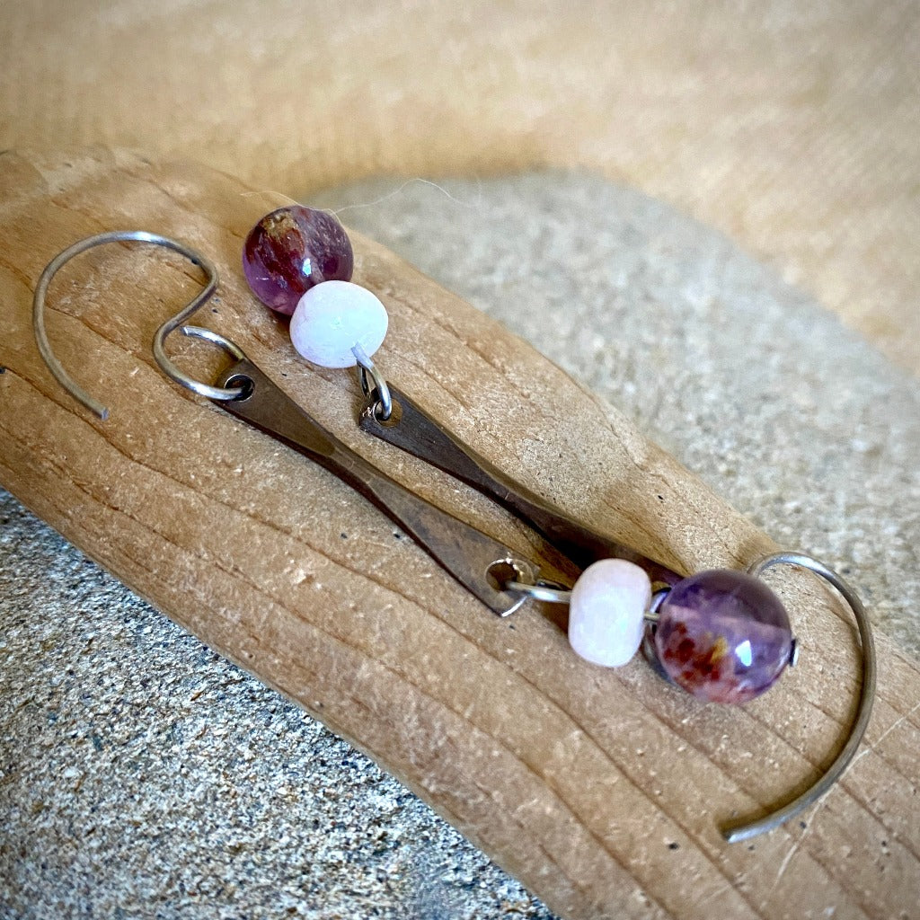 Ascension Earrings With Cacoxenite, Morganite, Pure Titanium Ear Wires