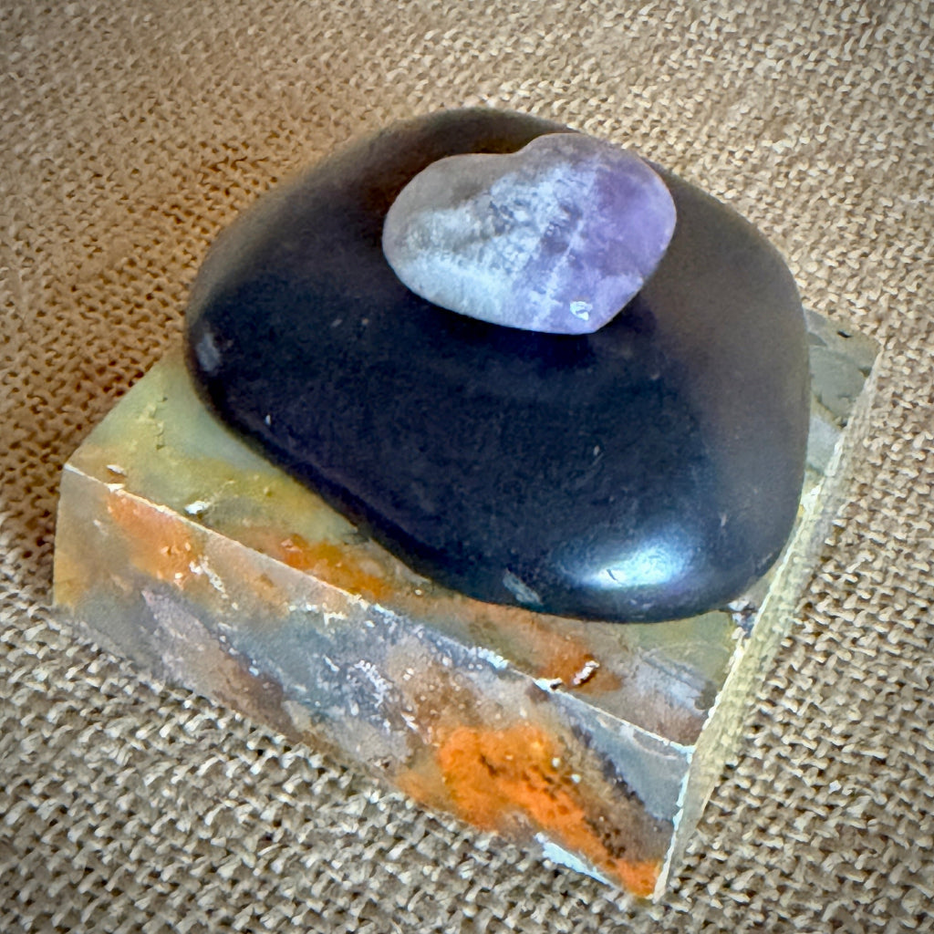 Jumbo Tumbled Shungite Stone & Amethyst Heart | Bumblebee Jasper Slab
