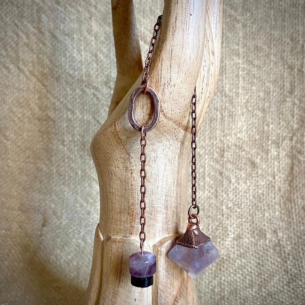 Large Purple Fluorite Tetrahedron Pendulum with Shungite & Copper