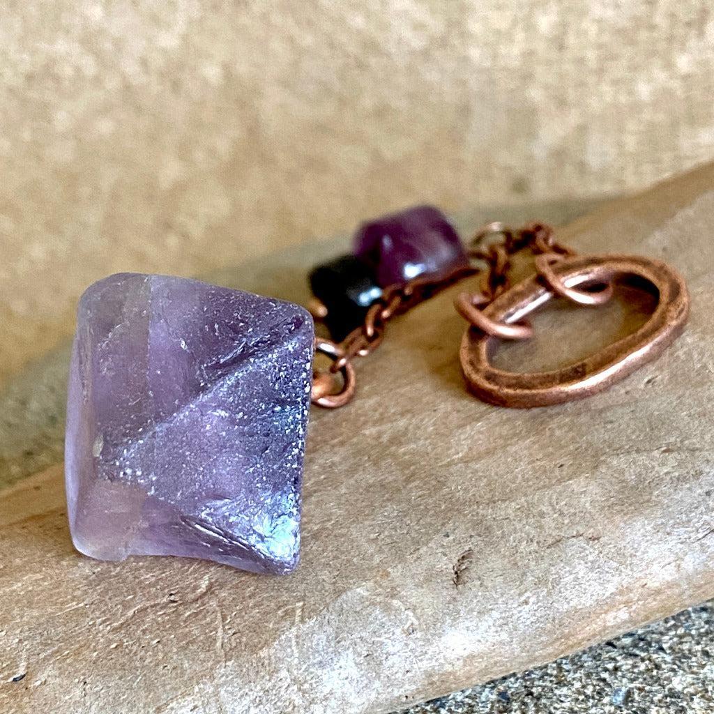 Large Purple Fluorite Tetrahedron Pendulum with Shungite & Copper