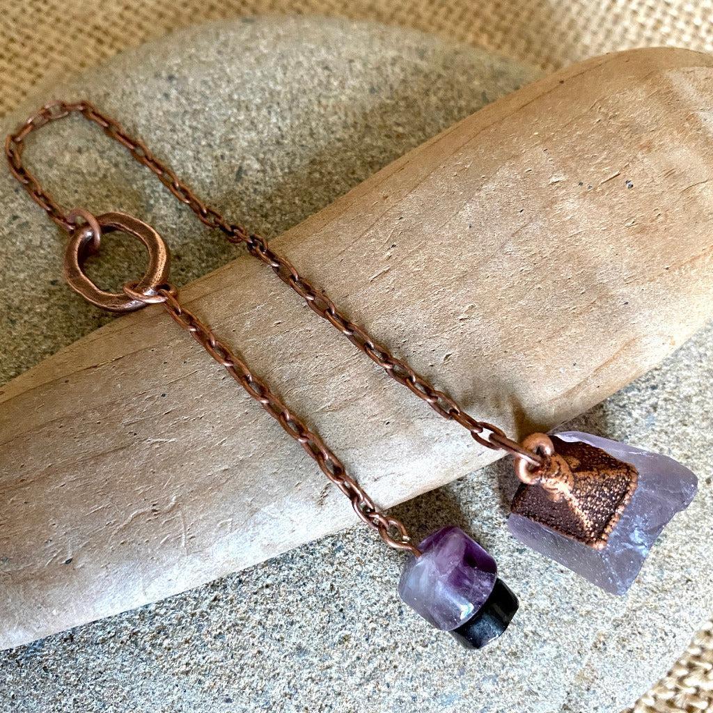 Large Purple Fluorite Tetrahedron Pendulum with Shungite & Copper