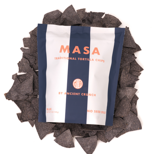 Masa traditional tortilla chips with packaging on a white background
