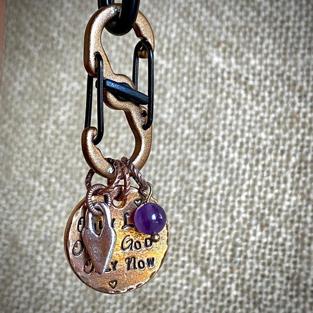 Namaste 3-Onlies Carabiner Clip-On with Heart Charm & Amethyst Bead