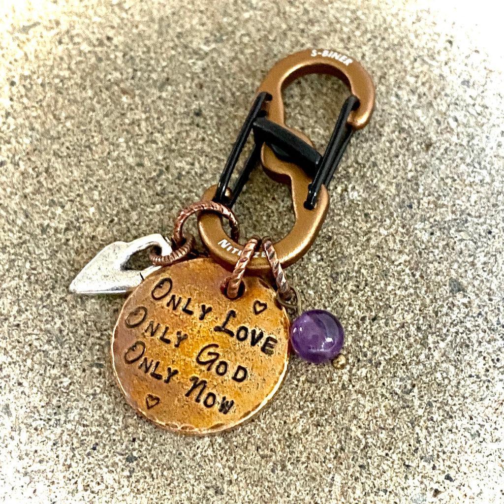 Namaste 3-Onlies Carabiner Clip-On with Heart Charm & Amethyst Bead