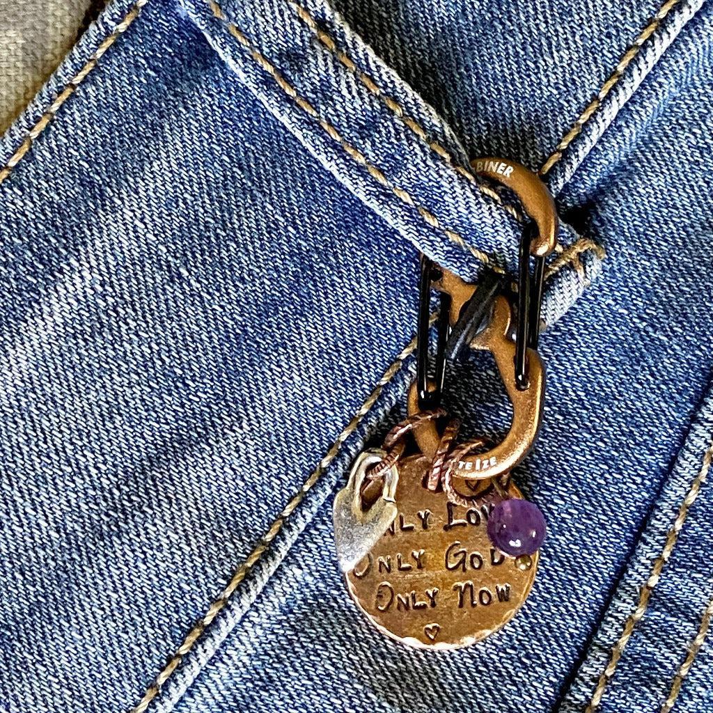 Namaste 3-Onlies Carabiner Clip-On with Heart Charm & Amethyst Bead