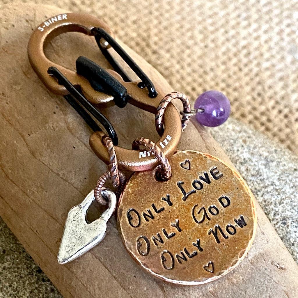 Namaste 3-Onlies Carabiner Clip-On with Heart Charm & Amethyst Bead