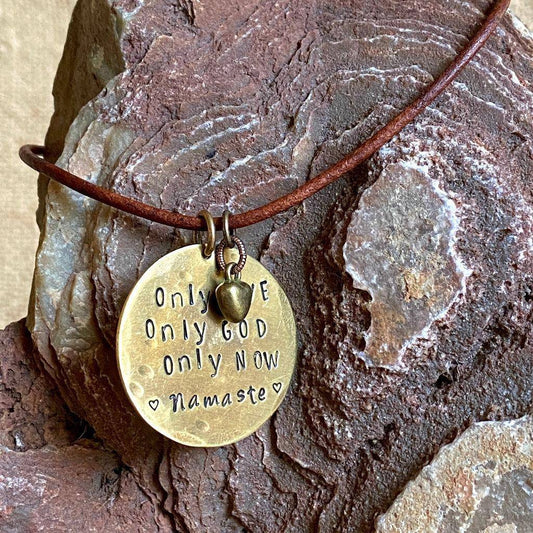 Namaste 3-Onlies Spiritual Necklace | Leather, Heart Charm
