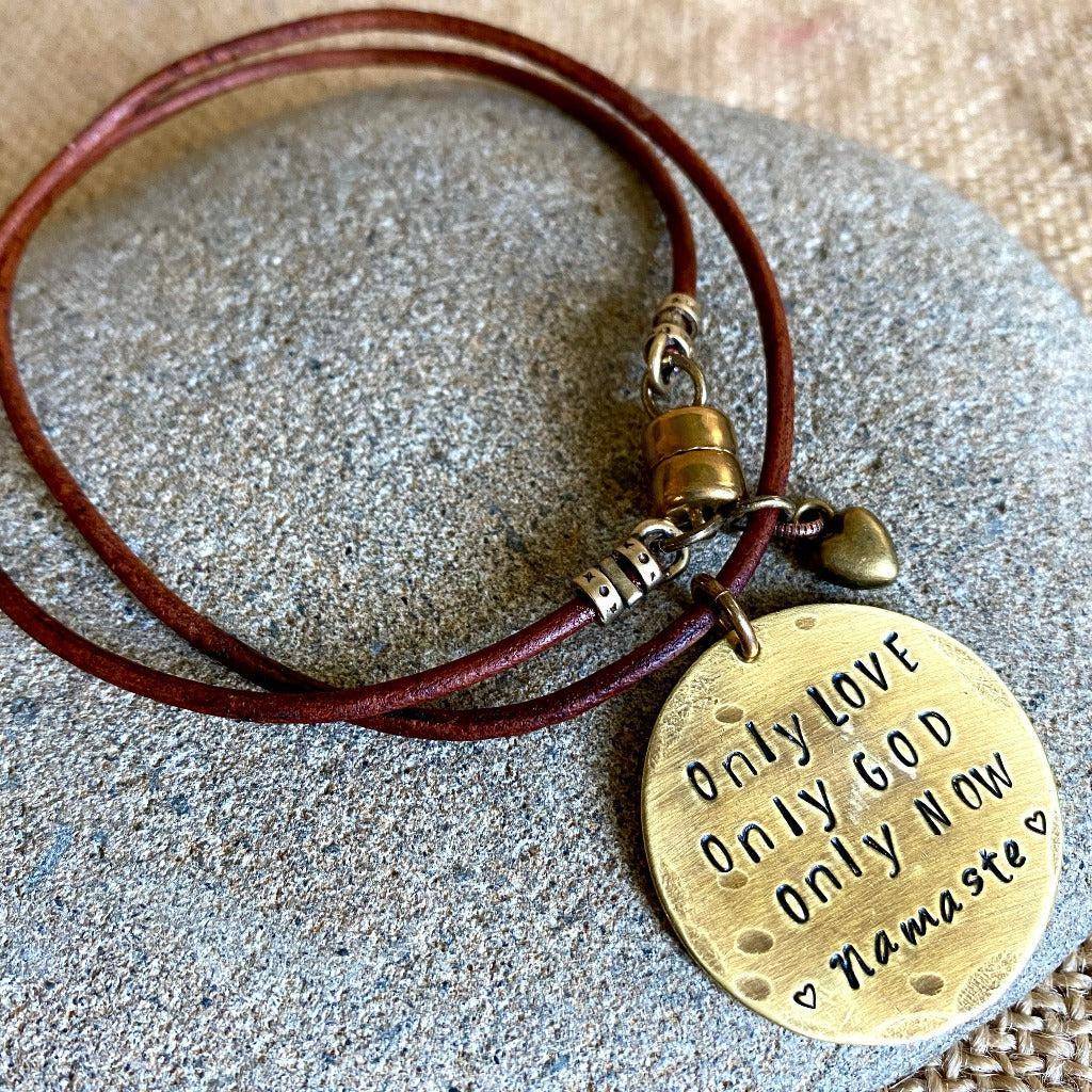 Namaste 3-Onlies Spiritual Necklace | Leather, Heart Charm