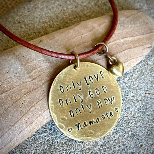 Namaste 3-Onlies Spiritual Necklace | Leather, Heart Charm