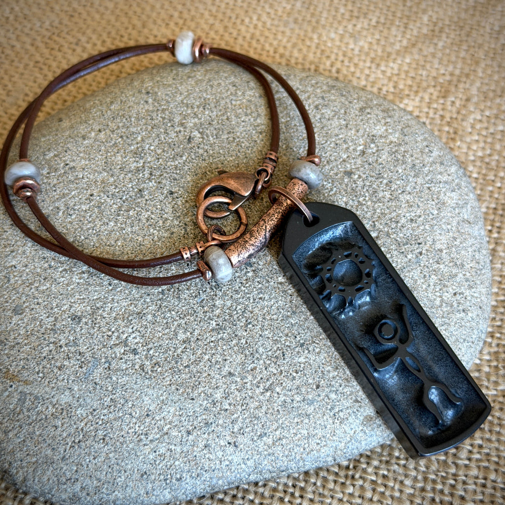 Native American Sun Dance Pendant | Shungite & Petoskey Stone 3