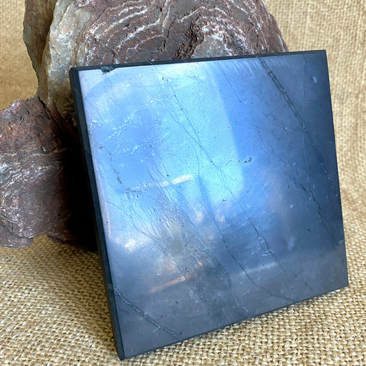 Polished Shungite Tile 4 Inches Square  | PRICE REDUCED | Small Chip