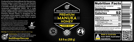Premium Manuka Honey | MGO 514+ (15+ NPA) | 8.8 fl oz (250g)