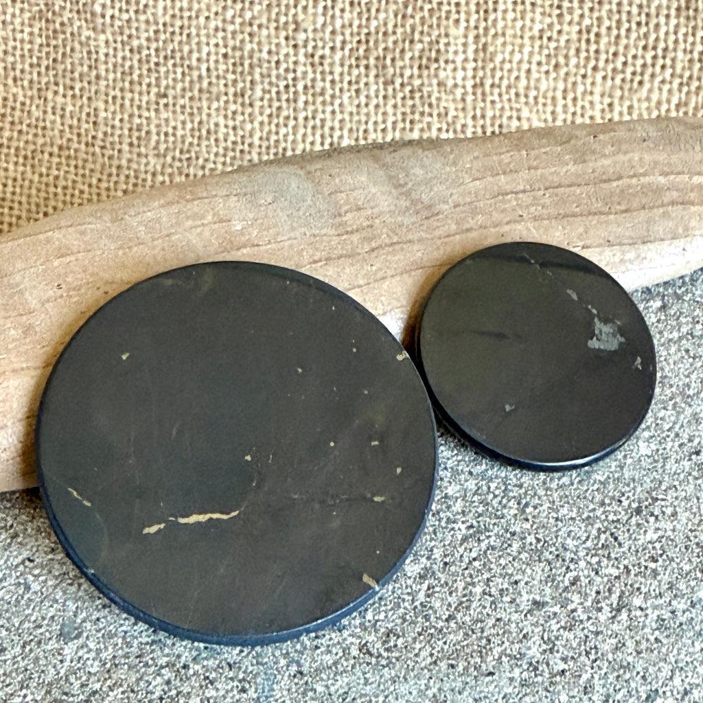 Round Black Shungite Phone Plates with Adhesive on Back | Two Sizes