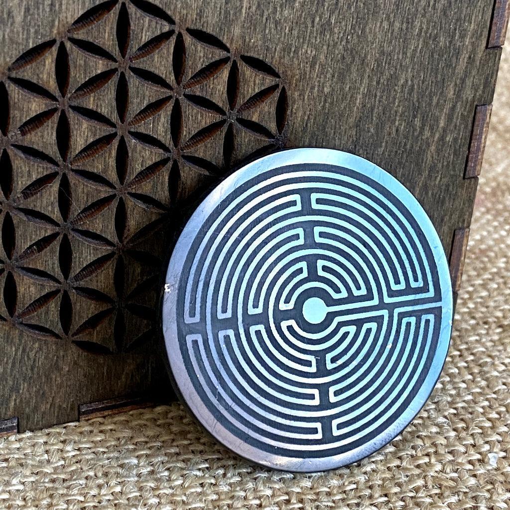 Round Shungite Phone Plate | Chartres Labyrinth Engraving