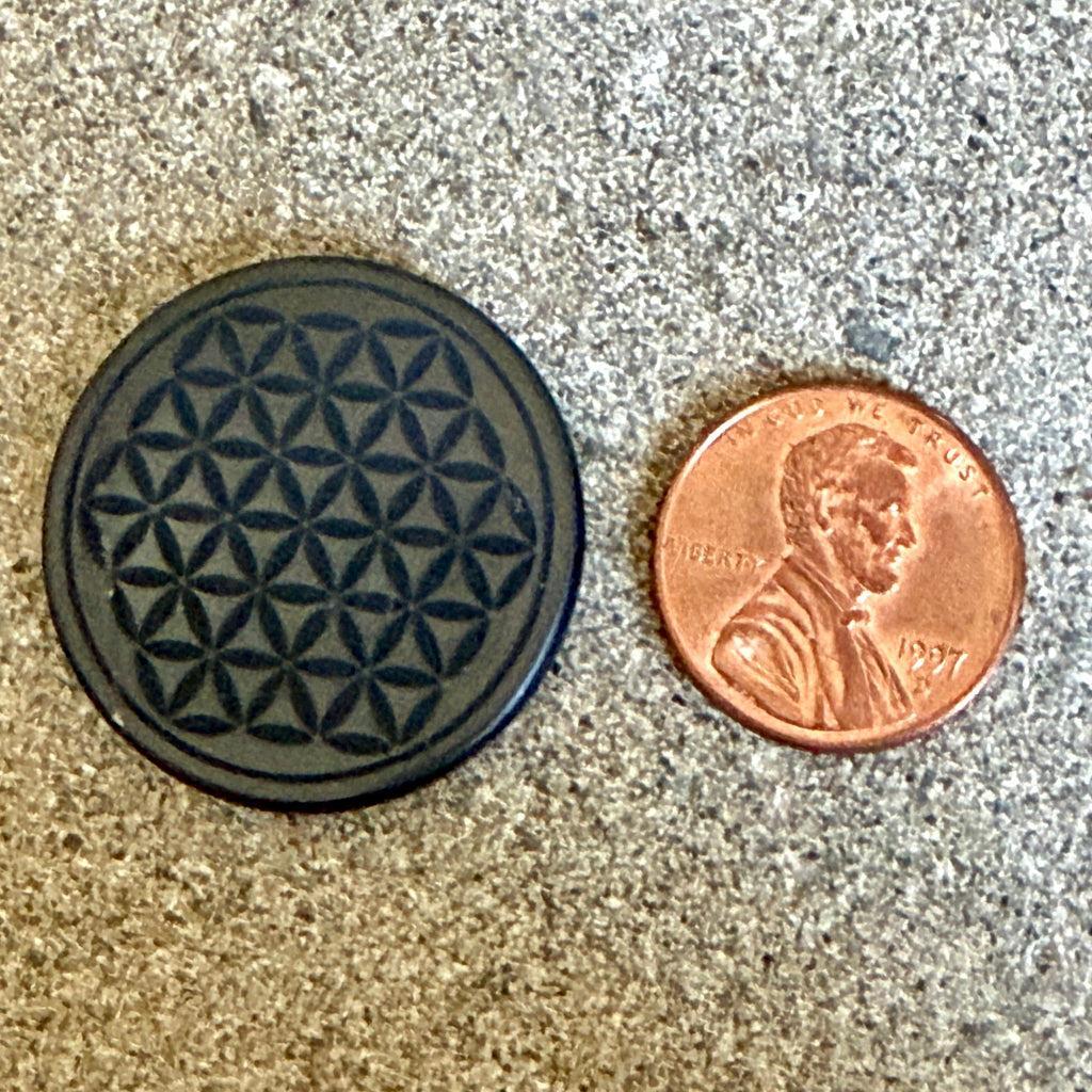 Round Shungite Phone Plate | Flower of Life Engraving