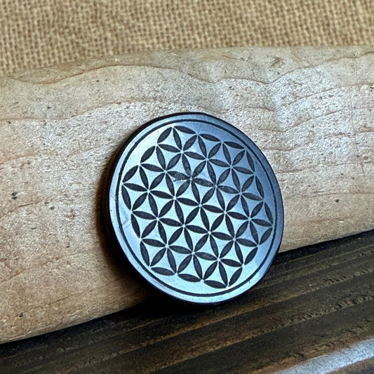 Round Shungite Phone Plate | Flower of Life Engraving
