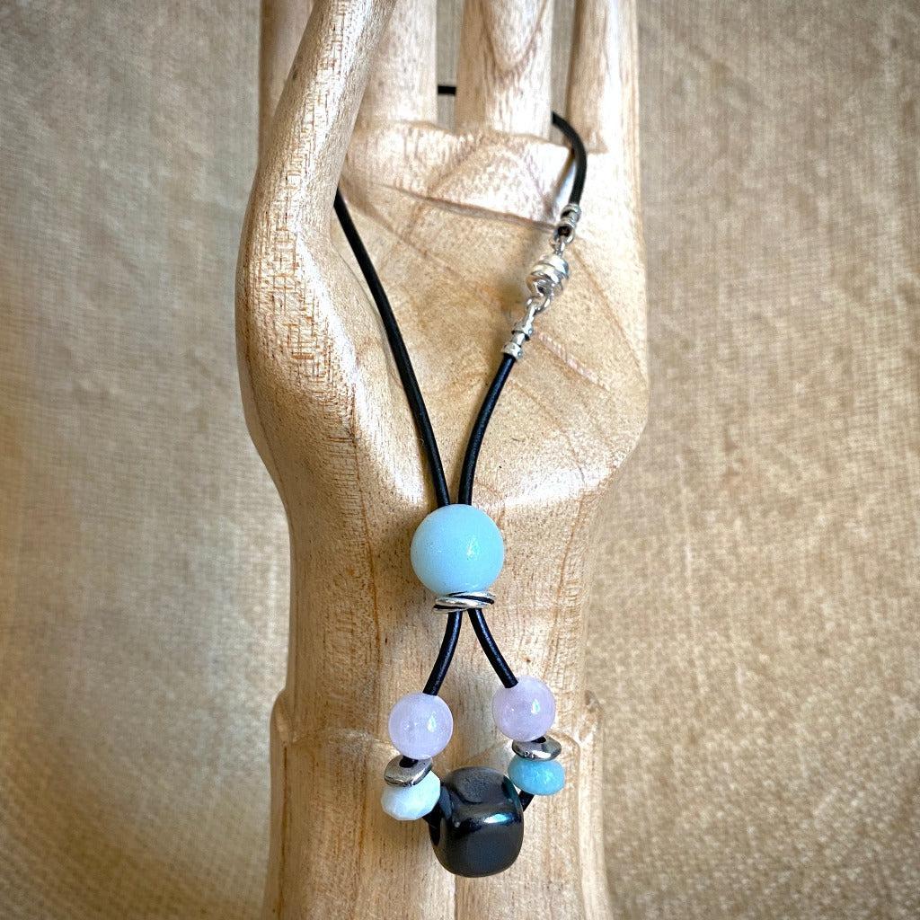 Shungite, Amazonite, & Rose Quartz Rearview Mirror Dangle