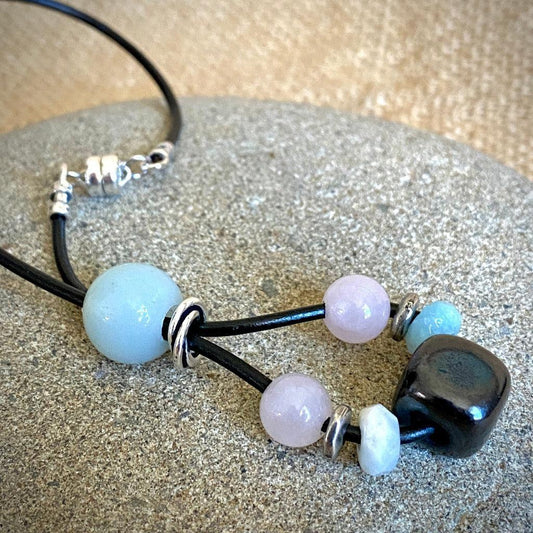 Shungite, Amazonite, & Rose Quartz Rearview Mirror Dangle