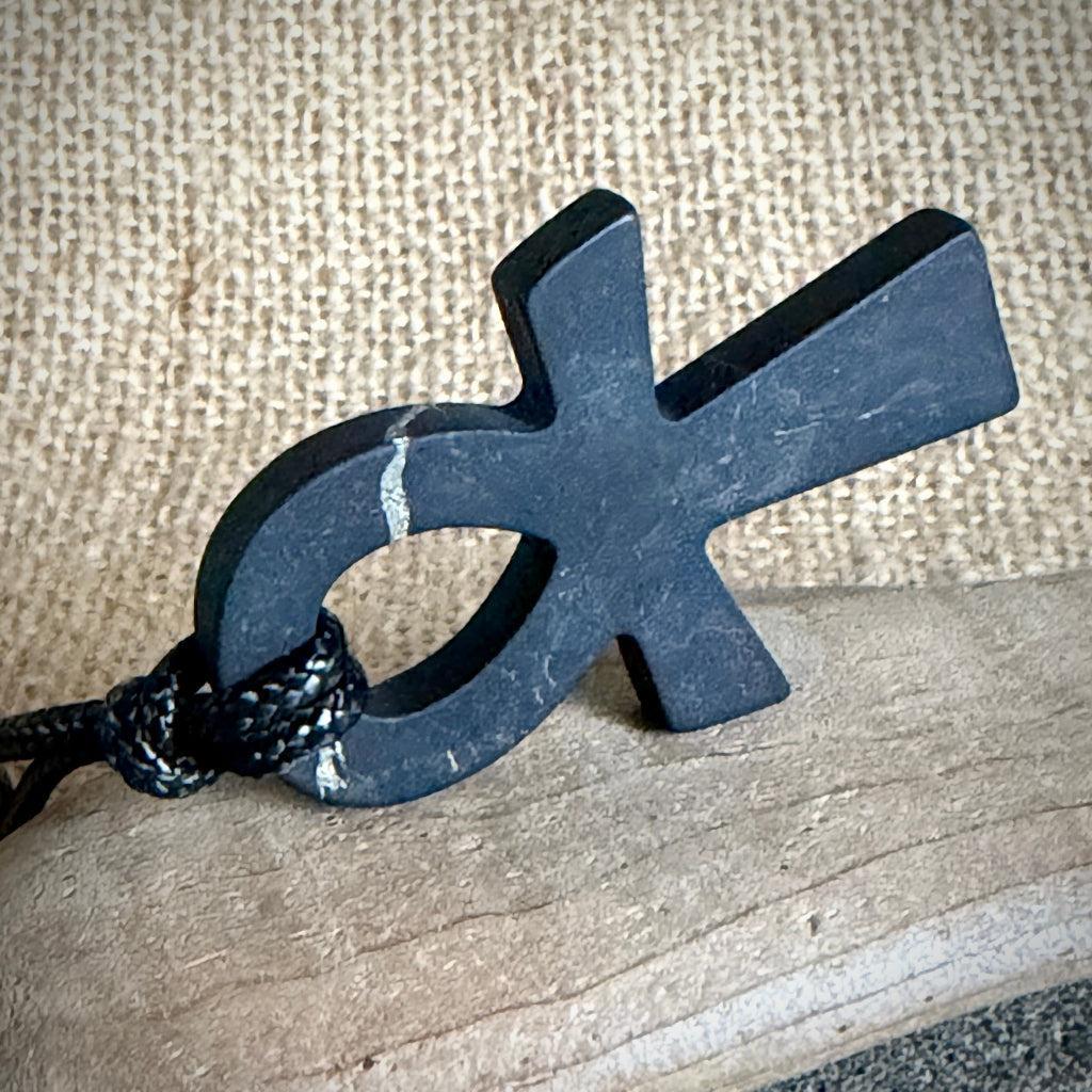 Shungite Ankh Cross Pendant | Key of Life| Double Slider Necklace