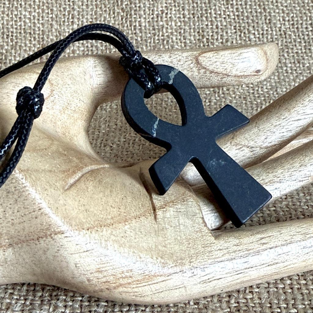 Shungite Ankh Cross Pendant | Key of Life| Double Slider Necklace