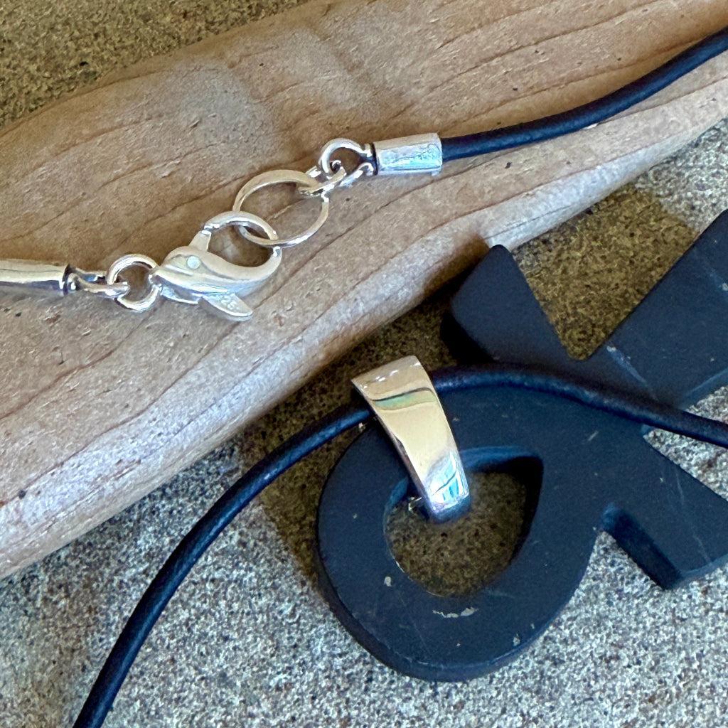 Shungite Ankh Necklace | With Sterling Silver Bail & Dolphin Clasp