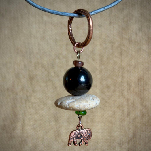 Shungite Cairn Hangable Accessory | With Copper Elephant