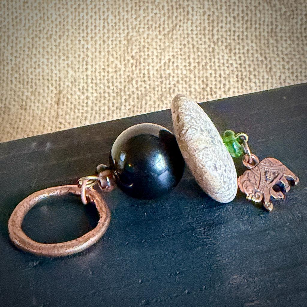 Shungite Cairn Hangable Accessory | With Copper Elephant