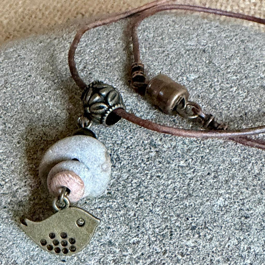 Shungite Cairn Pendant Necklace | With Brass Bird Charm