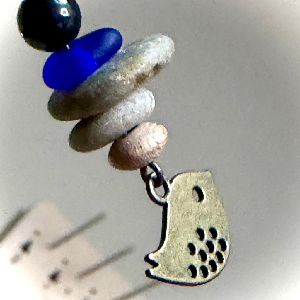 Shungite Cairn Pendant Necklace | With Brass Bird Charm