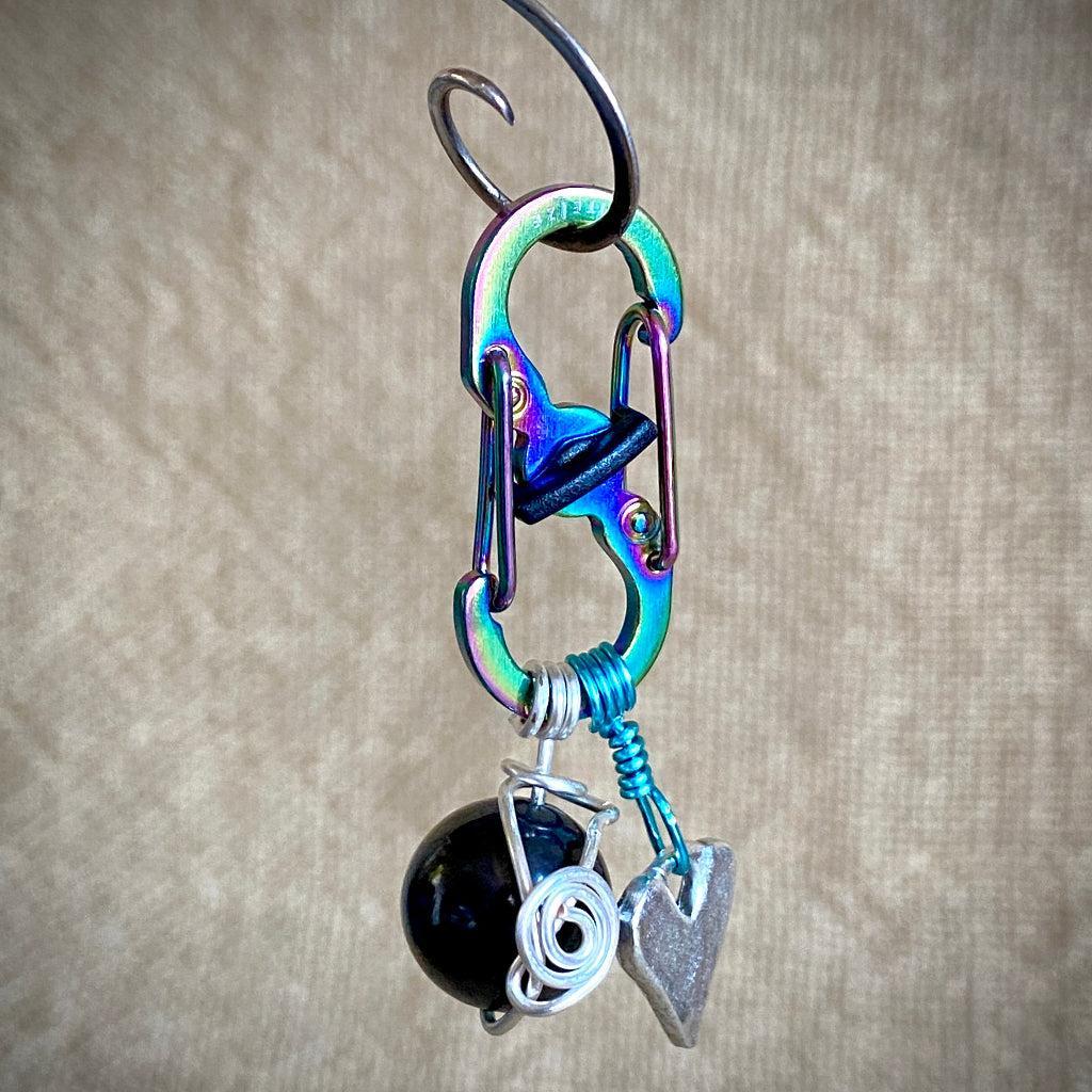 Shungite Clip-On for Pets | Round Bead, Heart Charm, Blue & Silver