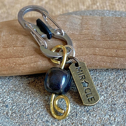 Shungite Clip-On for Pets | Rounded Cube Bead, Miracle Charm, Brass
