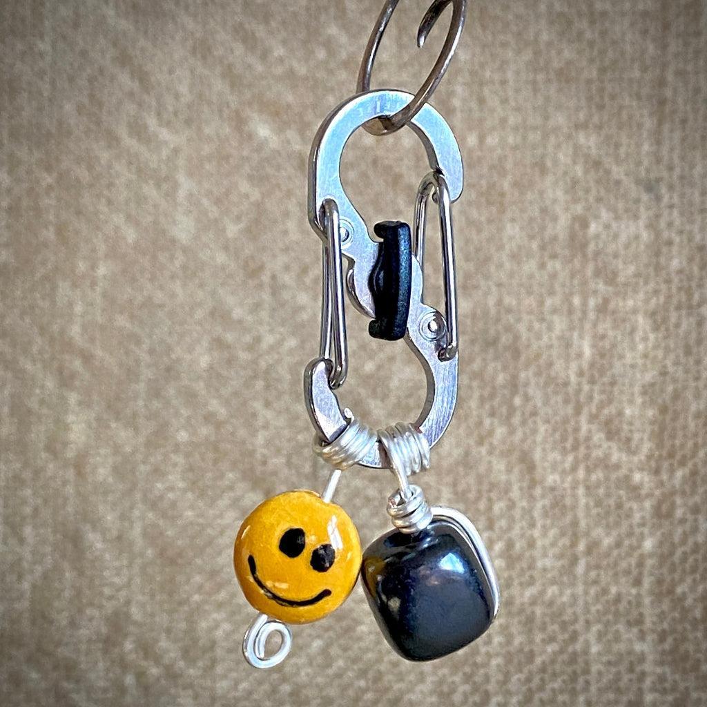 Shungite Clip-On for Pets | Rounded Cube Bead, Smiley Face Charm