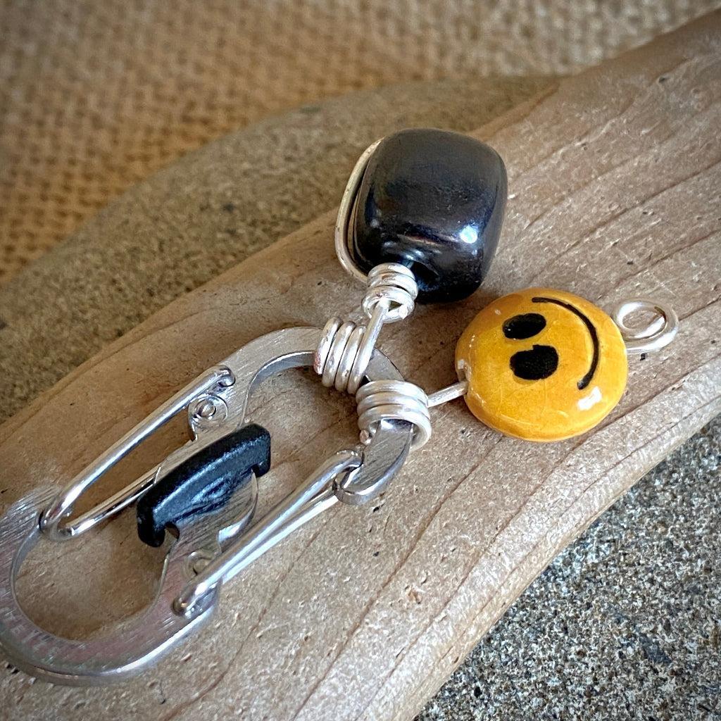 Shungite Clip-On for Pets | Rounded Cube Bead, Smiley Face Charm