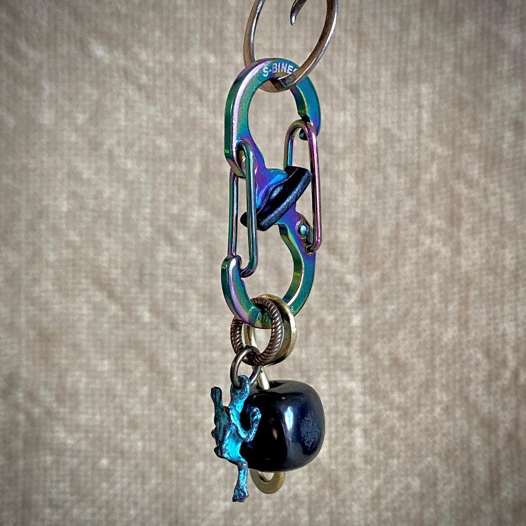 Shungite Clip-On for Pets | Square Bead, Green Frog Charm, Brass Wire